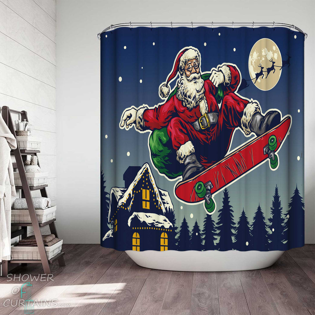 Shower Curtains with Cool Santa Claus Funny Christmas