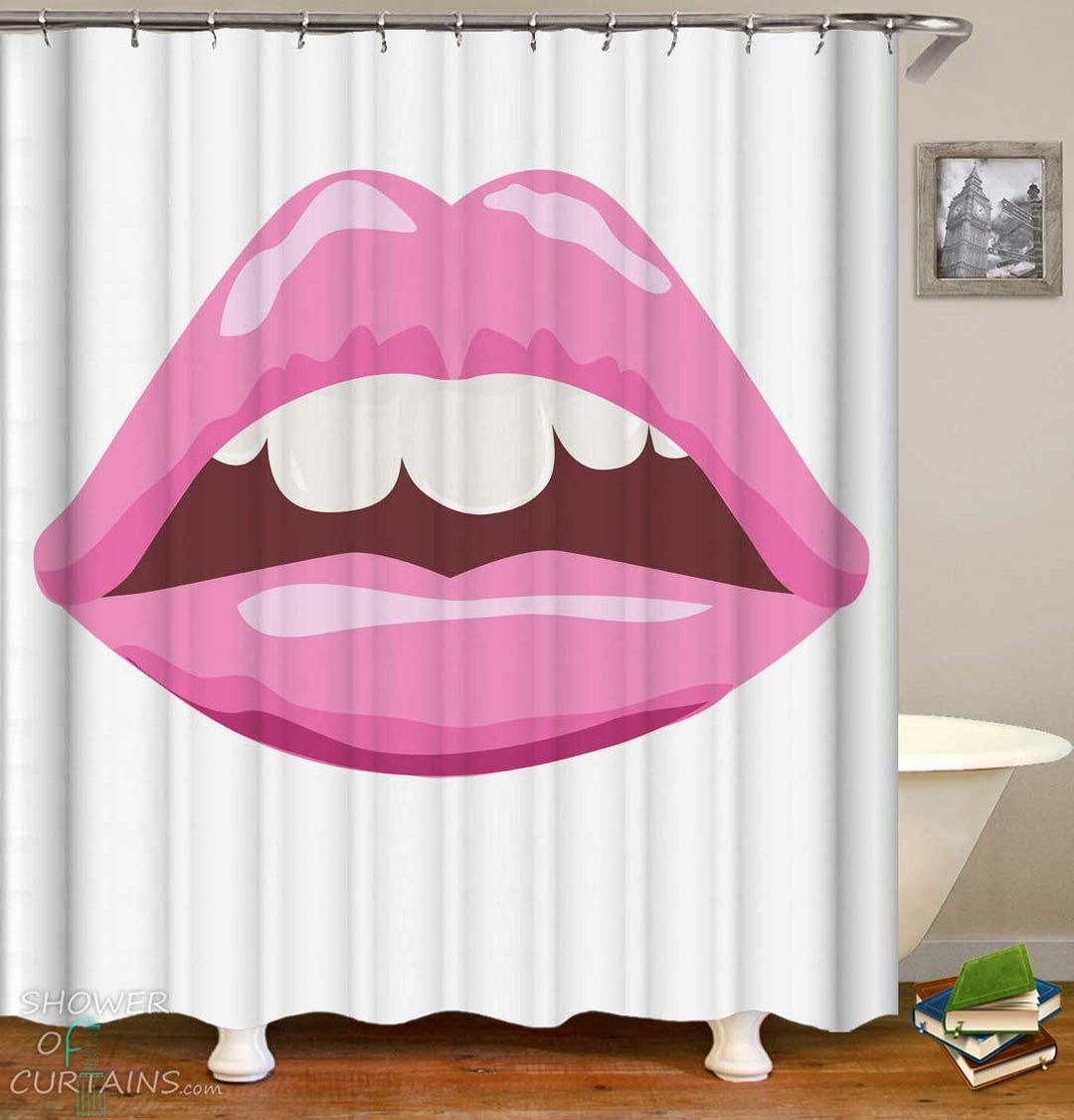 Shower Curtains with Cool Sexy Bubble Gum Lips