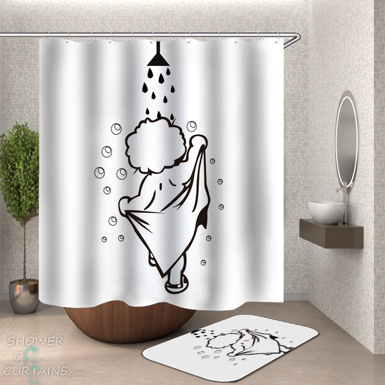 Shower Curtains with Cool Showering Drawing