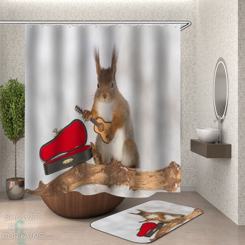 Shower Curtains with Cool Squirrel Play the Guitar