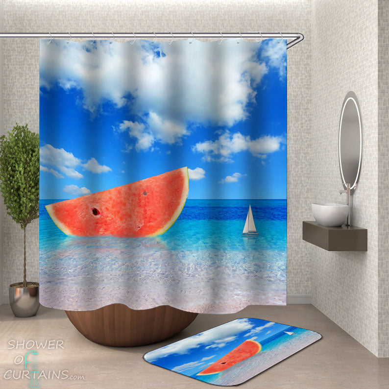 Shower Curtains with Cool Watermelon Boat
