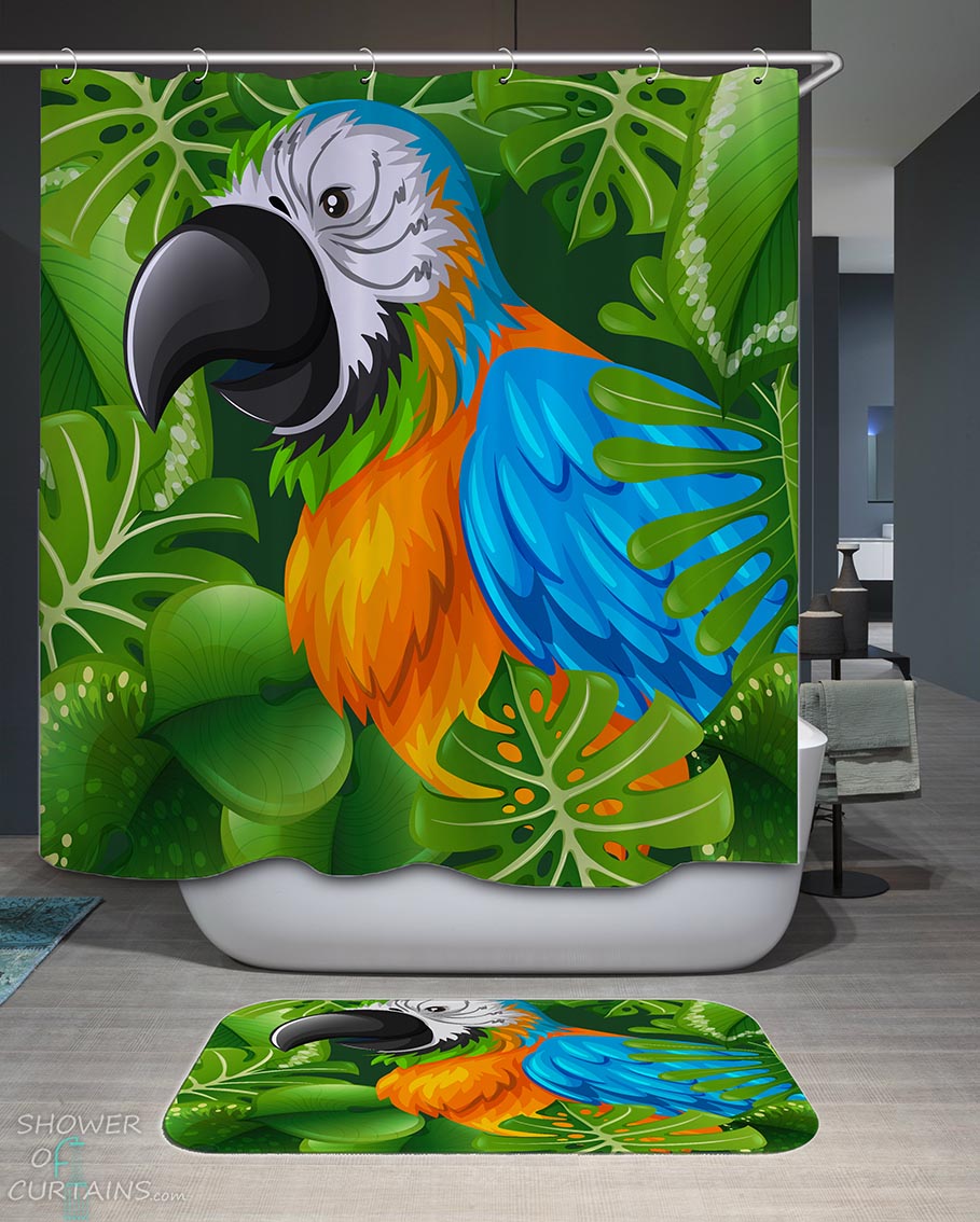 Shower Curtains with Cute Ara Parrot