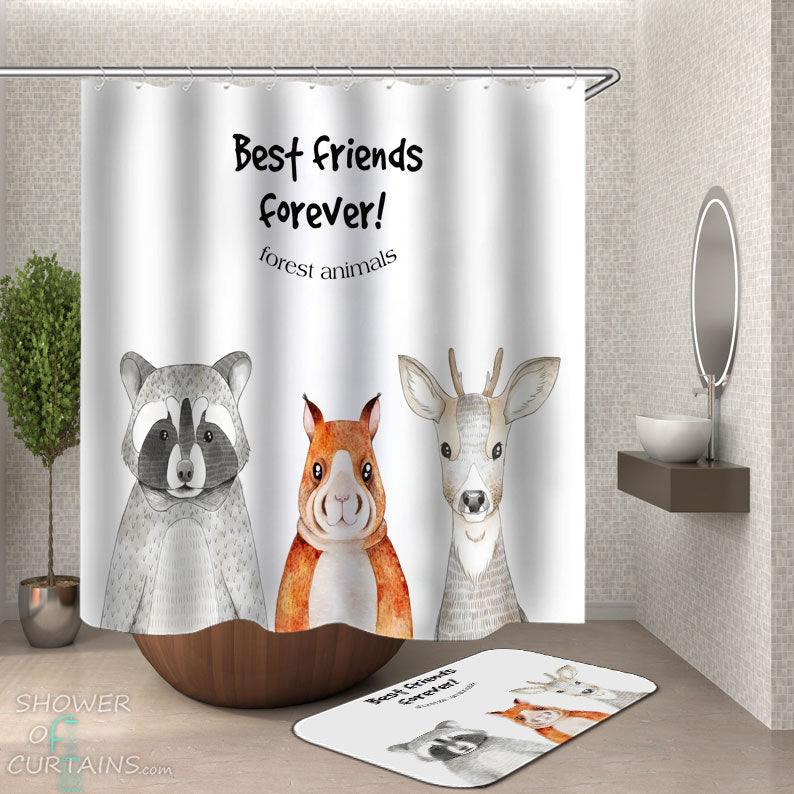 Shower Curtains with Cute Forest Animals for Kids