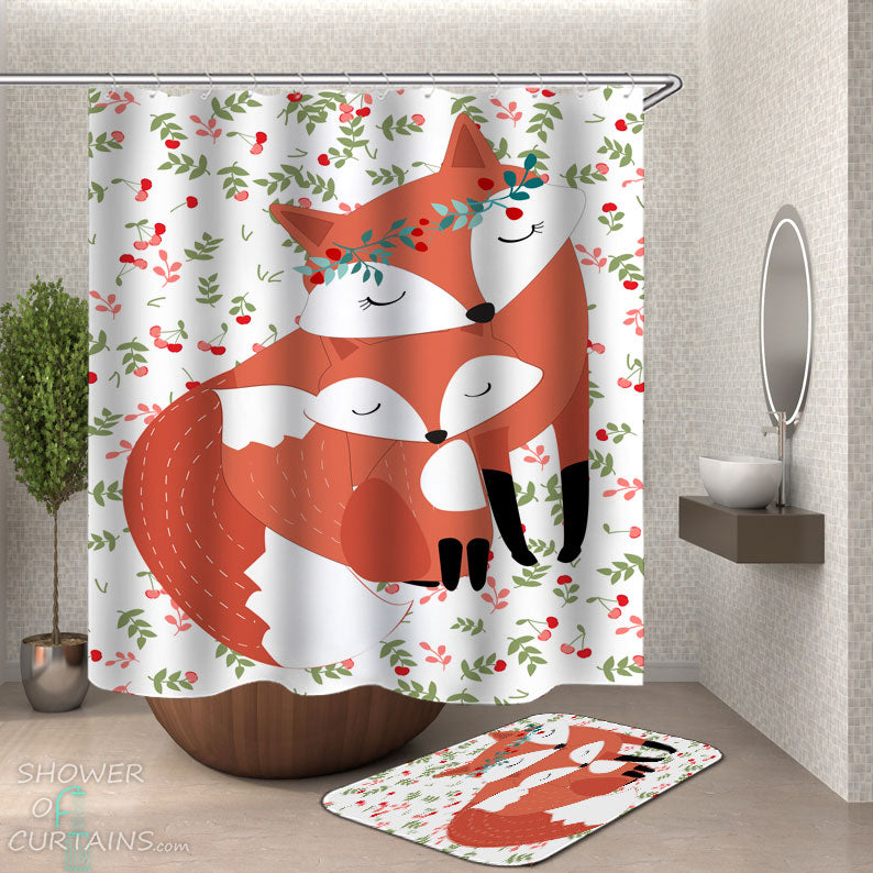 Shower Curtains with Cute Foxes Drawing