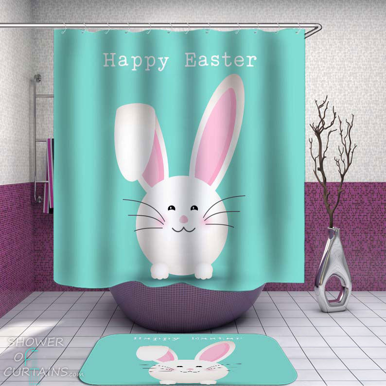 Shower Curtains with Cute Happy Easter Bunny