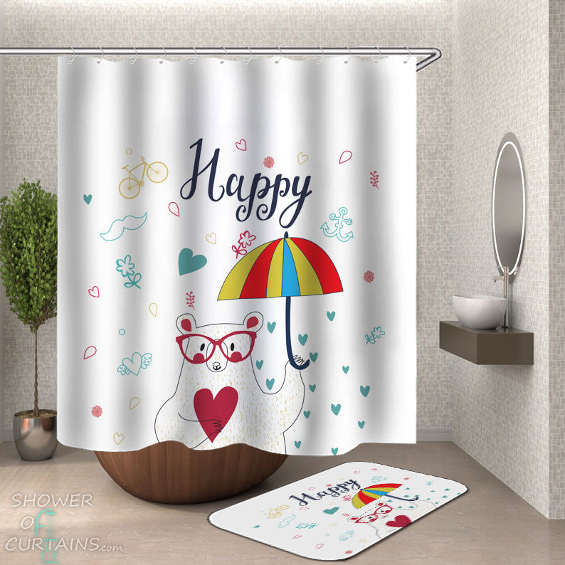 Shower Curtains with Cute Kids Happy Bear
