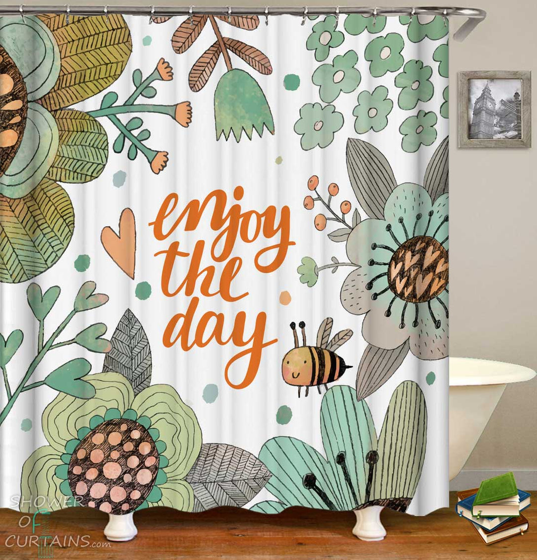 Shower Curtains with Cute Motivation Bee