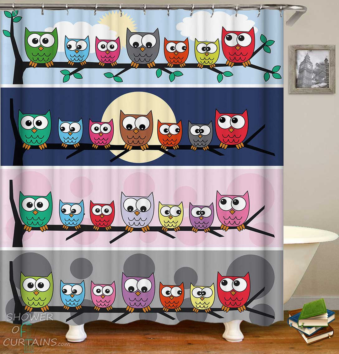 Shower Curtains with Cute Multi Colored Owls