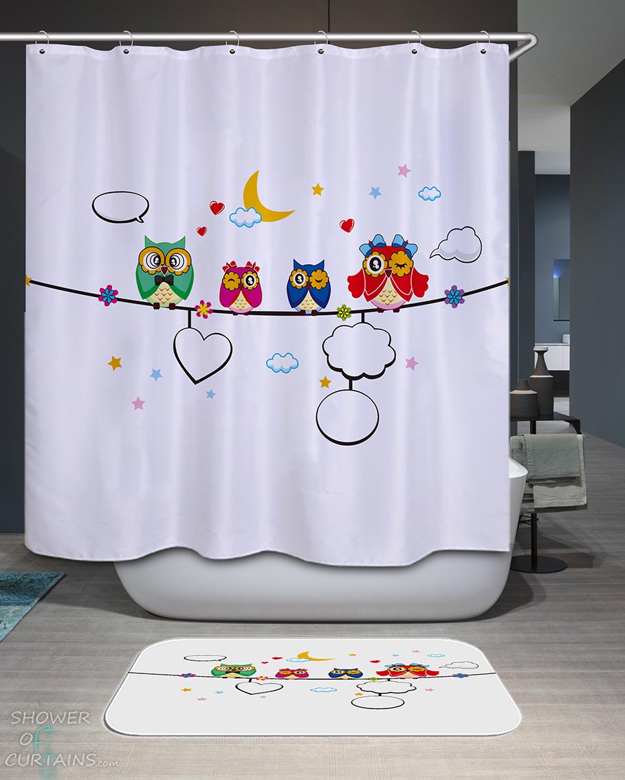 Shower Curtains with Cute Owl Family