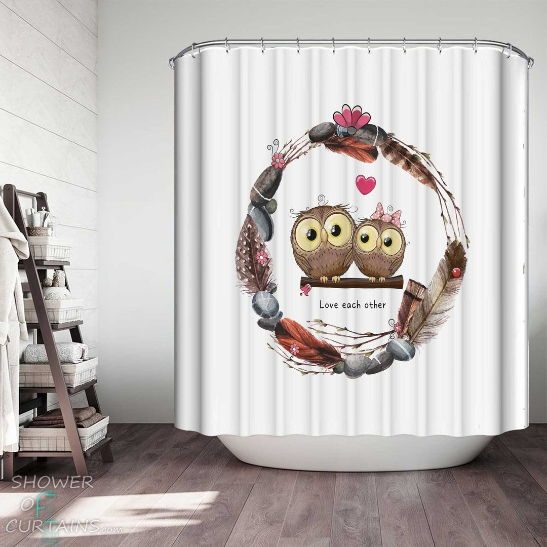 Shower Curtains with Cute Owls in Love