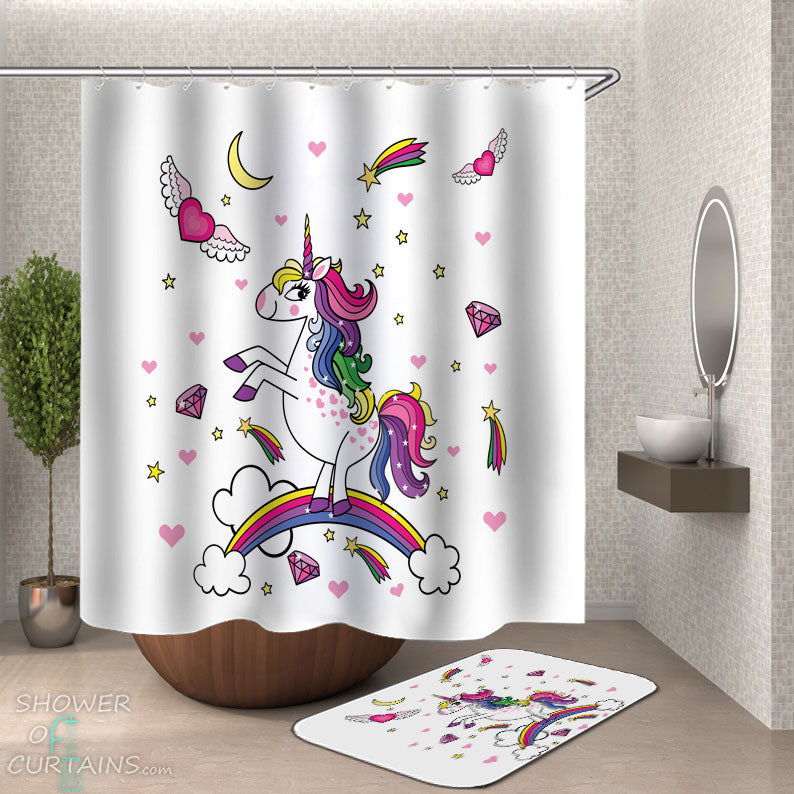 Shower Curtains with Cute Rainbow Unicorn