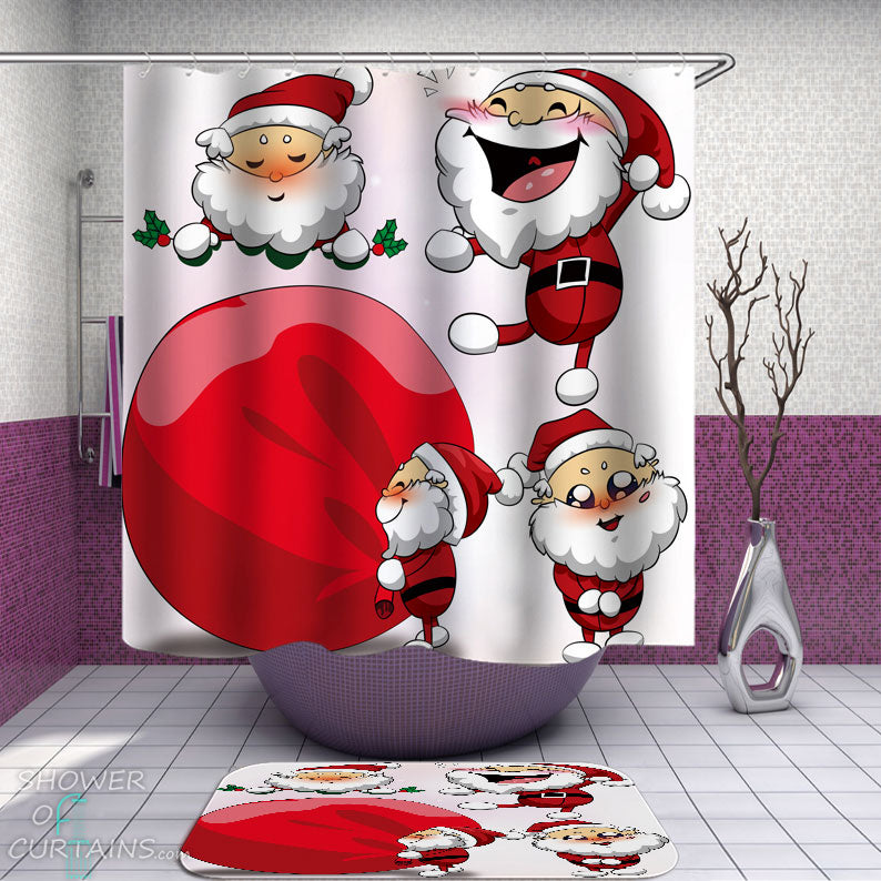 Shower Curtains with Cute Santa Claus Figures