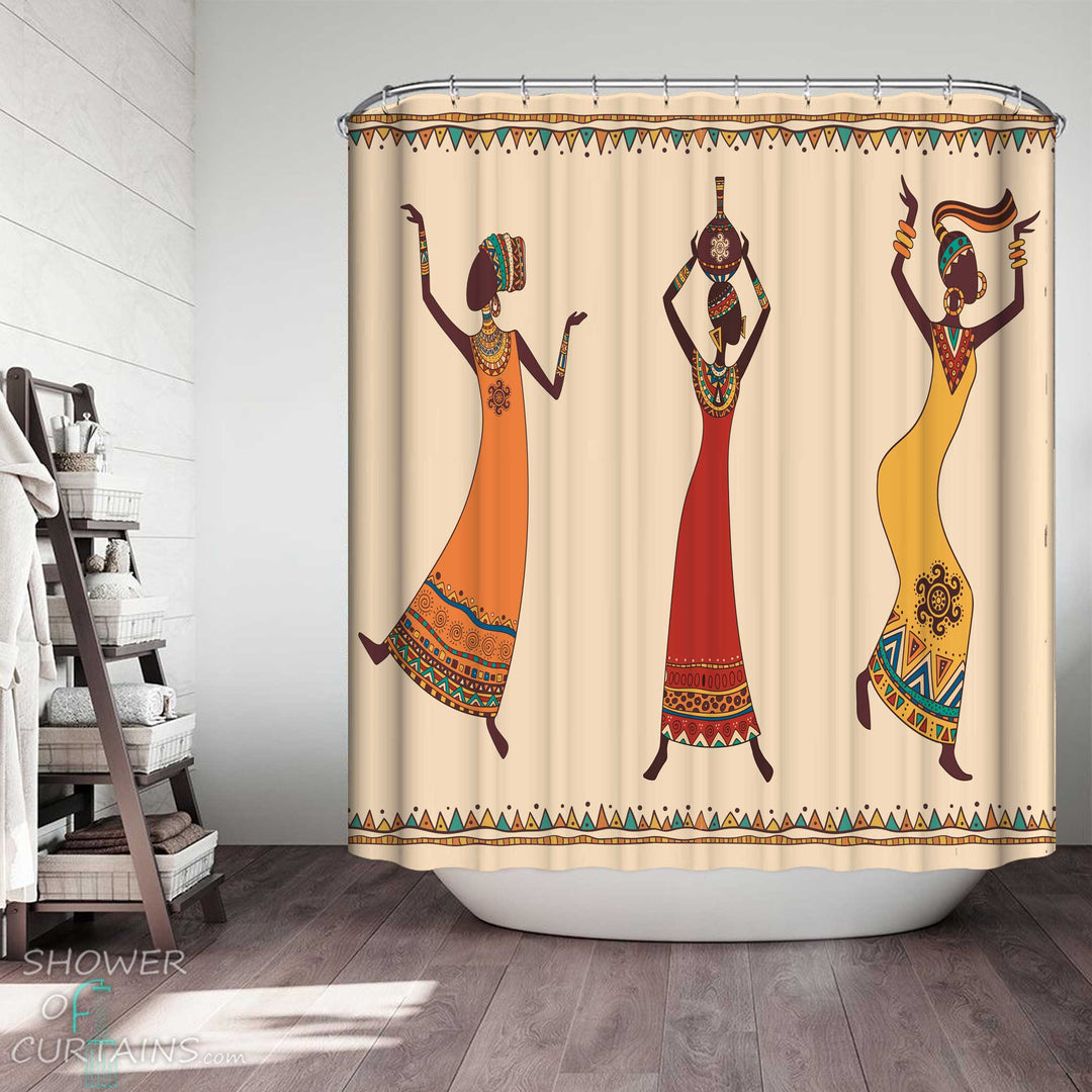 Shower Curtains with Dancing African Women