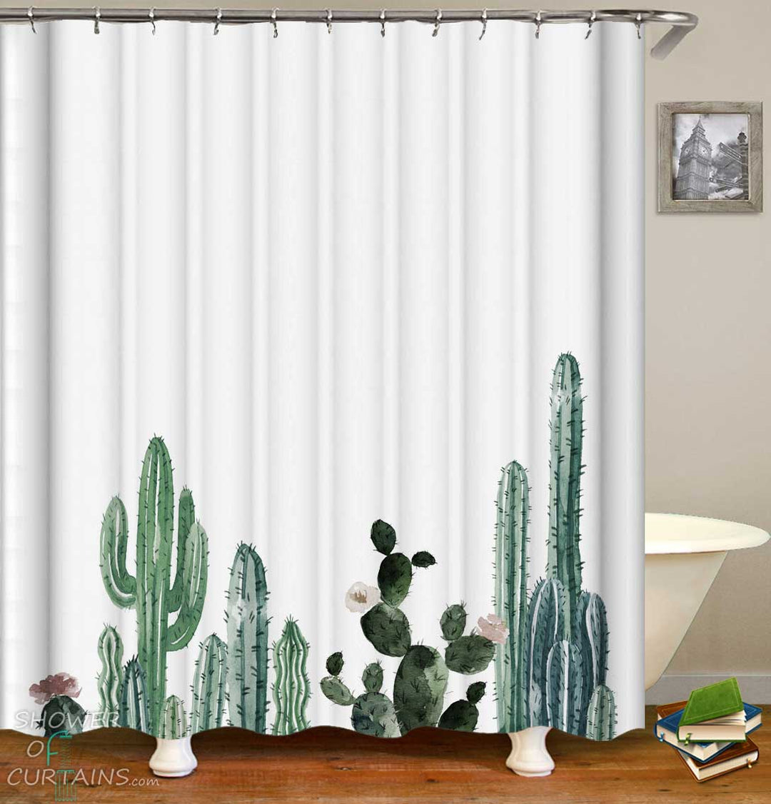 Shower Curtains with Dark Green Cactus