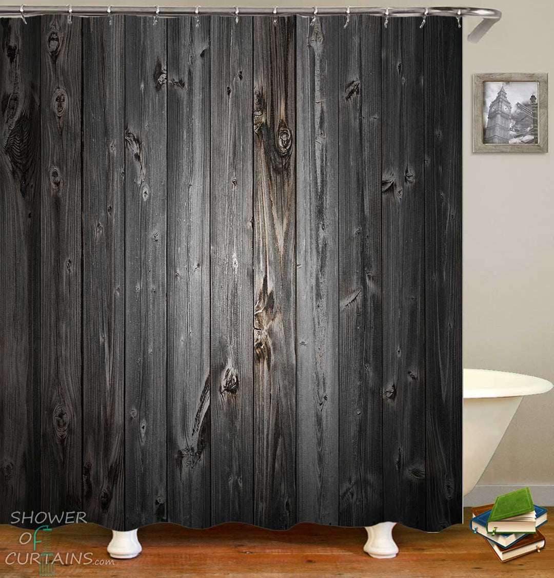 Shower Curtains with Dark Grey Wood