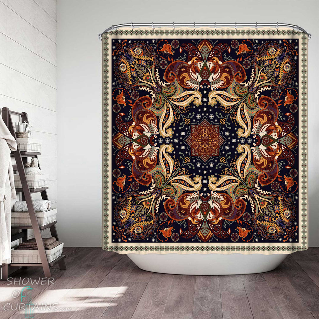 Shower Curtains with Dark Oriental Design