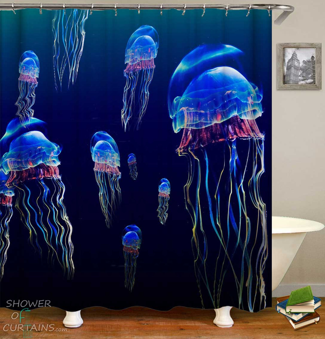 Shower Curtains with Deep Ocean Jellyfish