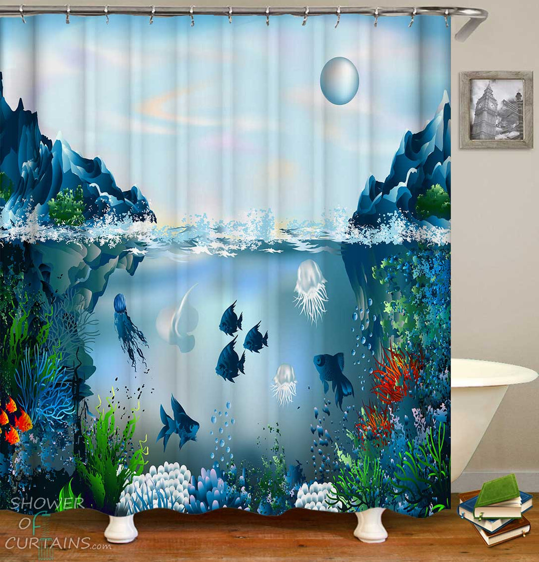 Shower Curtains with Digital Ocean Life