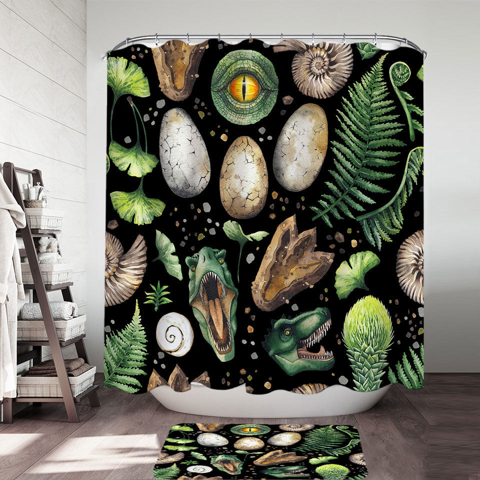 Shower Curtains with Dinosaur and Dinosaur Eggs