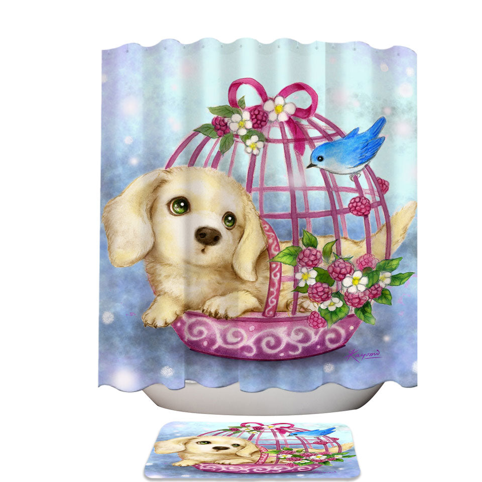 Shower Curtains with Dogs Art Cute Dachshund in Bird Cage