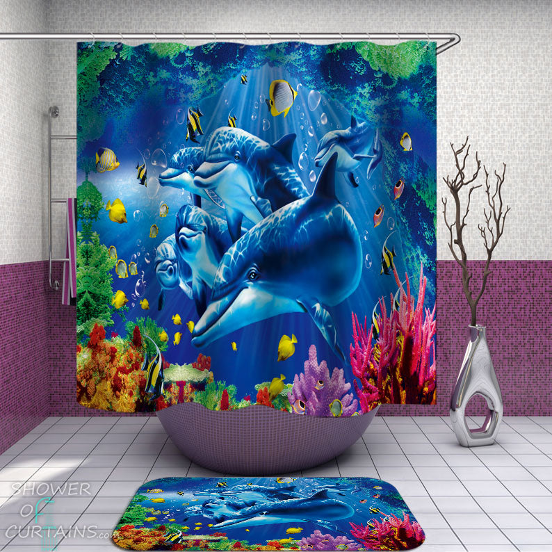 Shower Curtains with Dolphins’ Colorful Kingdom