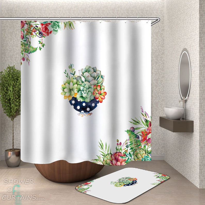 Shower Curtains with Elegant Cactus Flowers