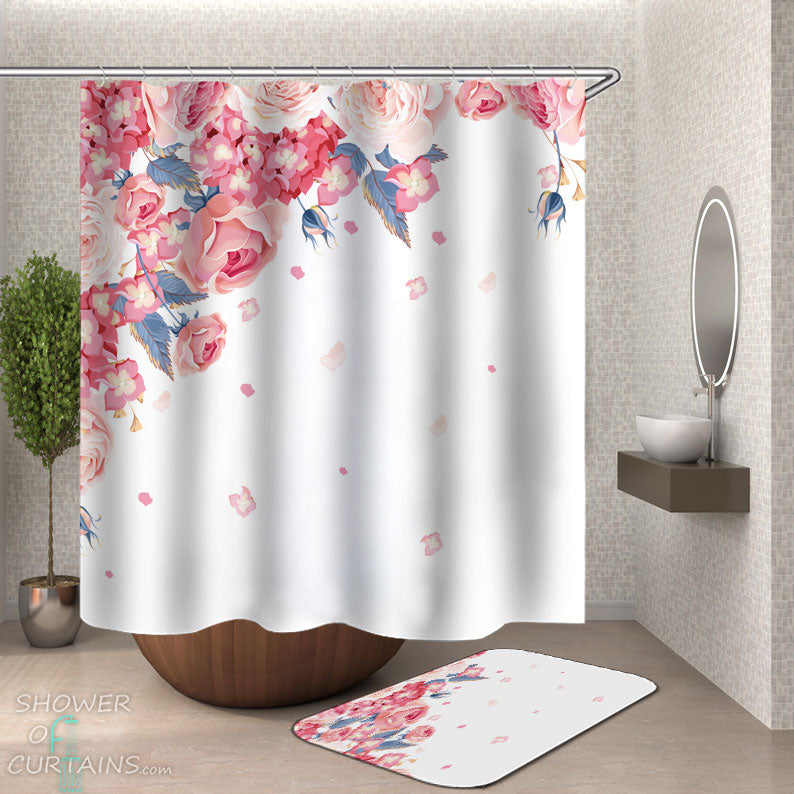 Shower Curtains with Elegant Pink Flowers