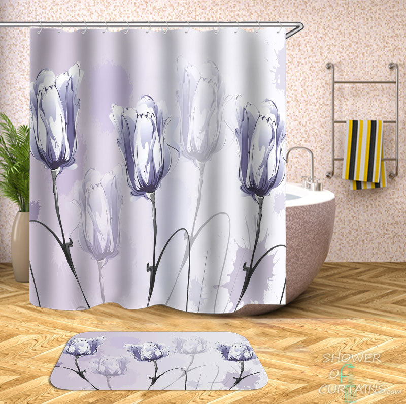 Shower Curtains with Elegant Purplish Flowers