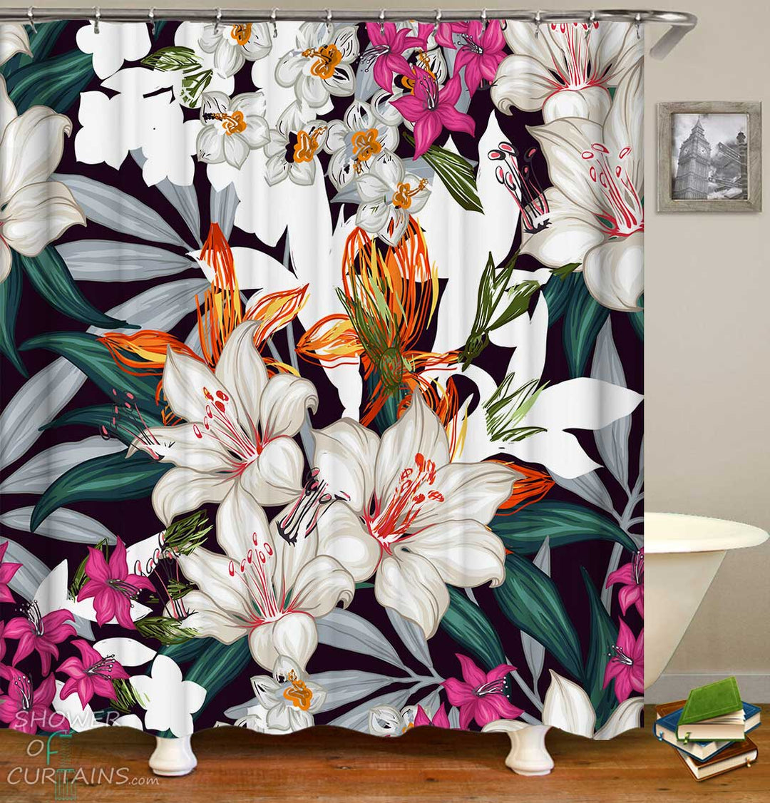 Shower Curtains with Eye Catching Tropical Flowers