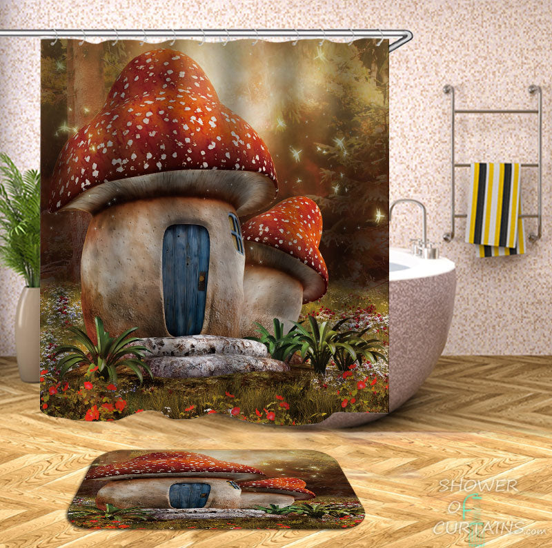 Shower Curtains with Fairytale Mushroom House