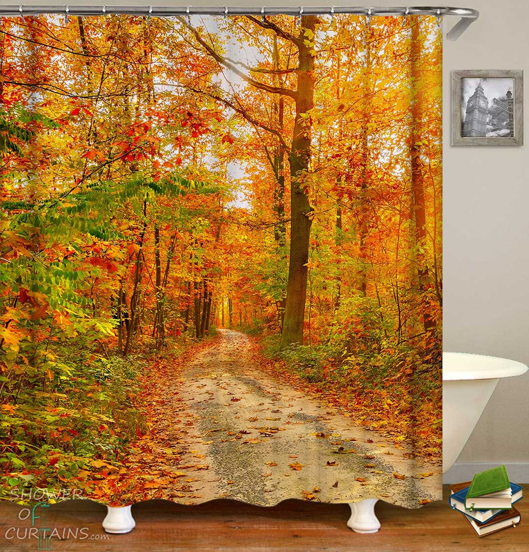 Shower Curtains with Fall Autumn Road