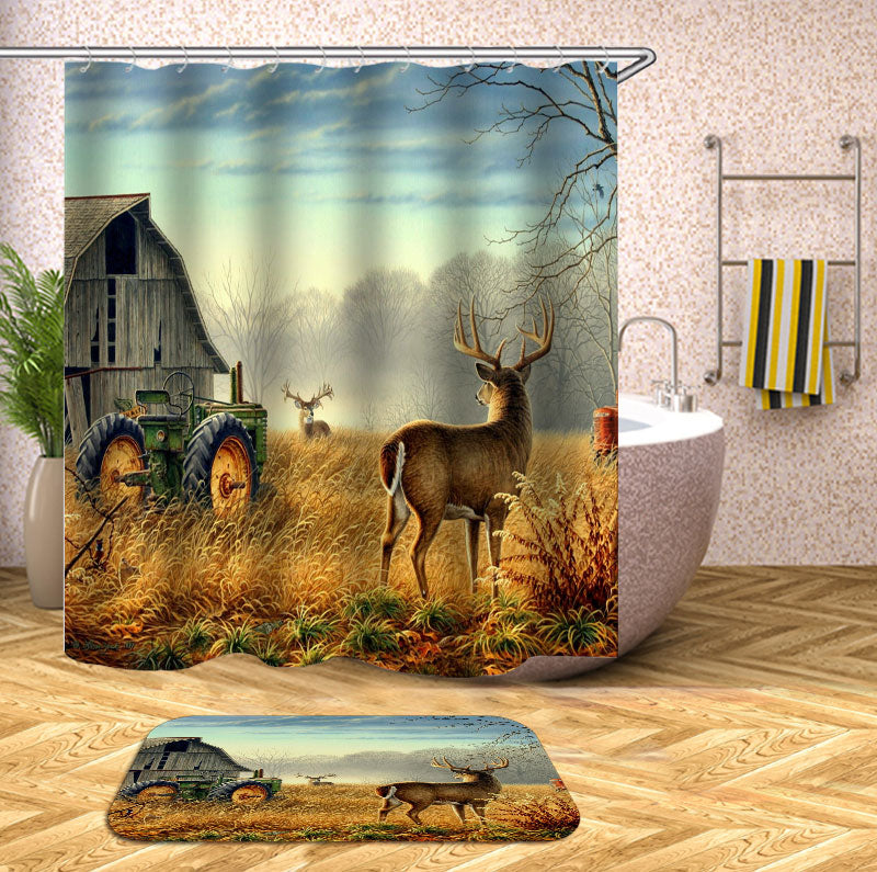 Shower Curtains with Farmhouse Truck and Deer