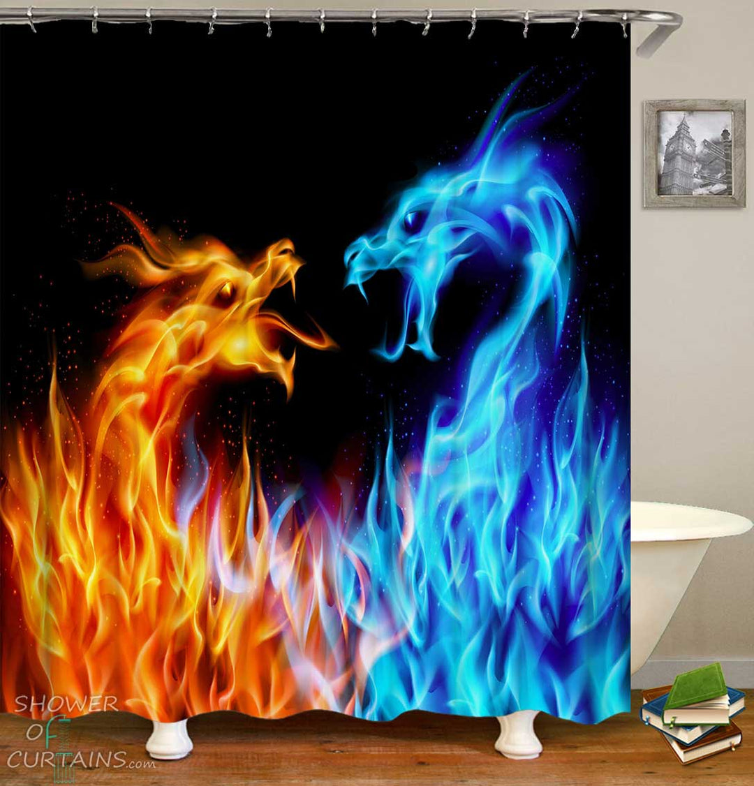 Shower Curtains with Flames Dragons