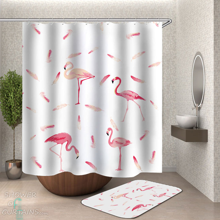 Shower Curtains with Flamingo and Flamingo's Feathers