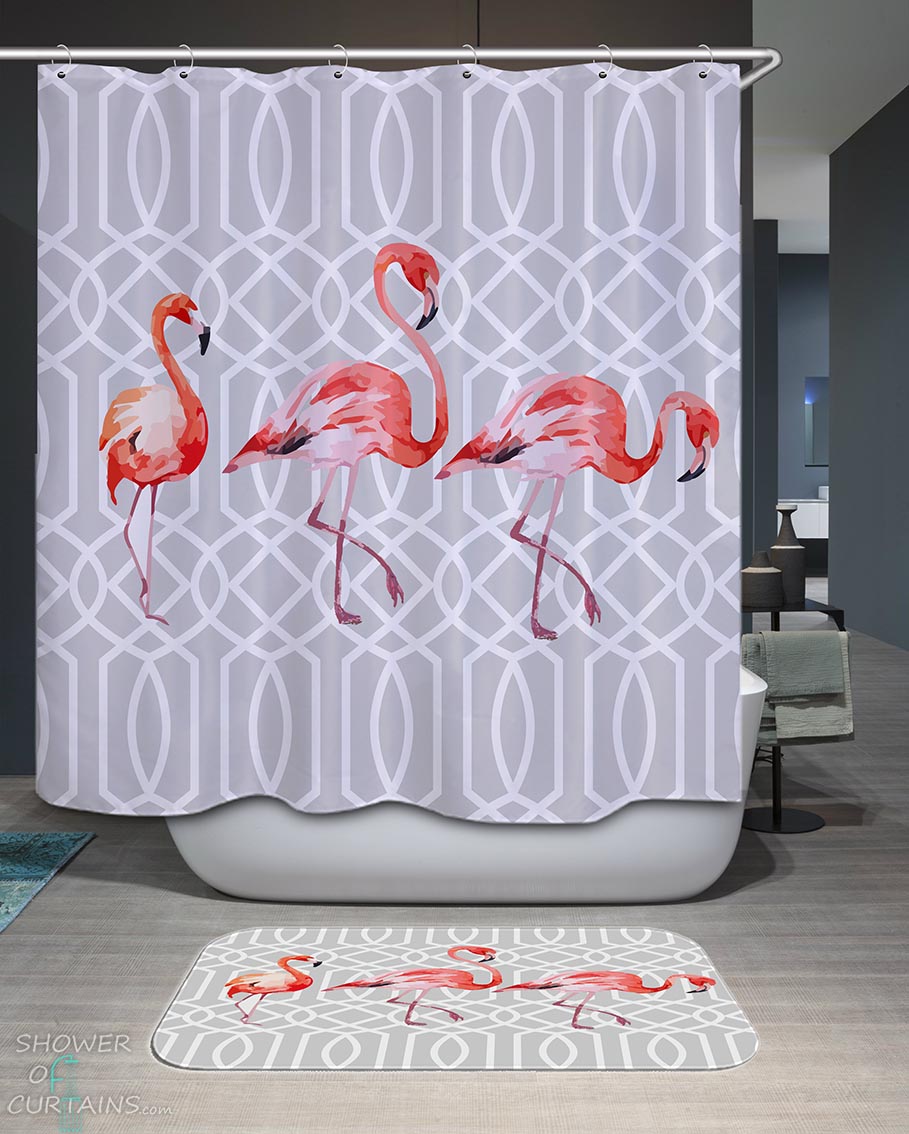 Shower Curtains with Flamingos Trio