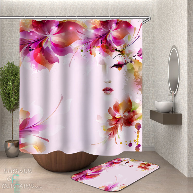 Shower Curtains with Floral Girl Boho Art