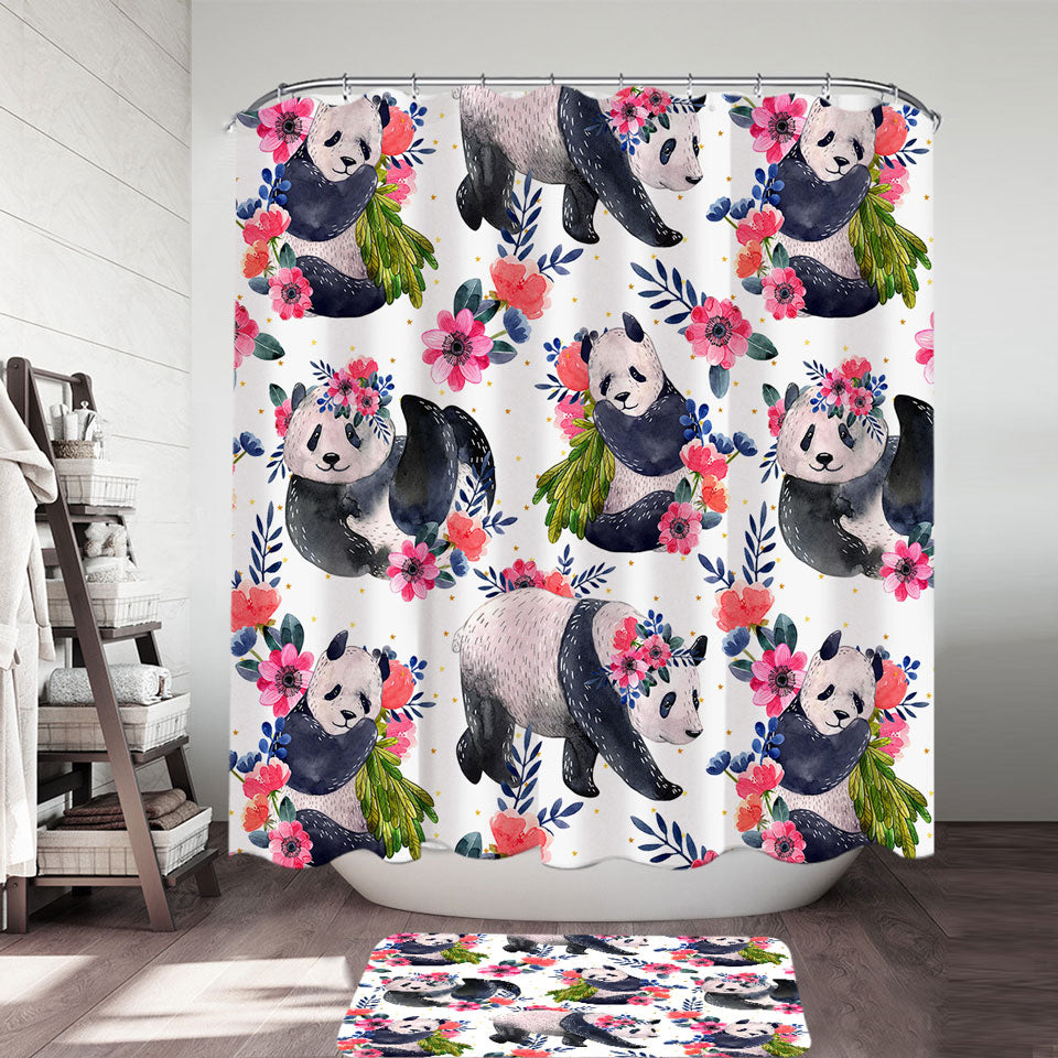Shower Curtains with Floral Pandas