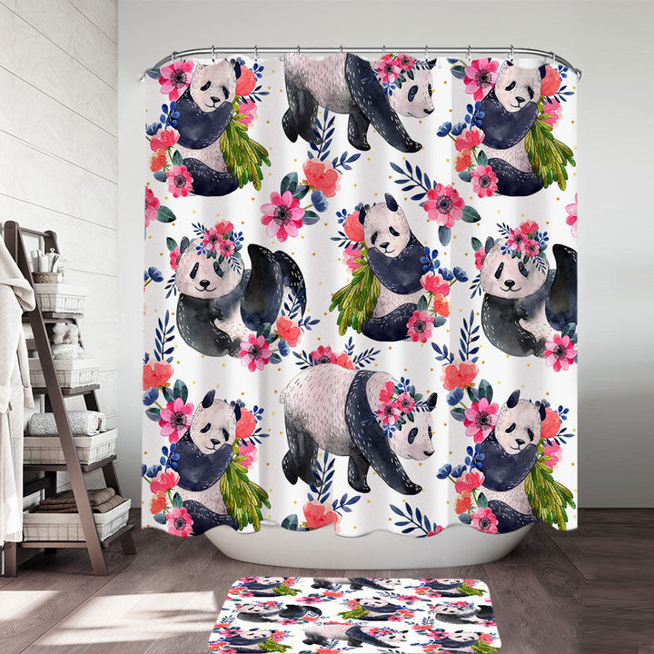 Shower Curtains with Floral Pandas