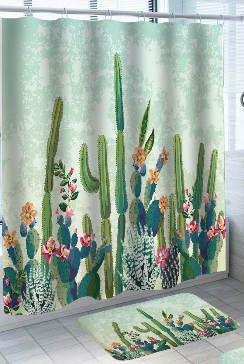 Shower Curtains with Flowering Cactus Garden
