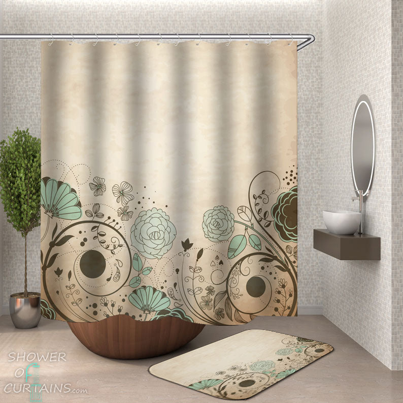 Shower Curtains with Flowers Vintage Color