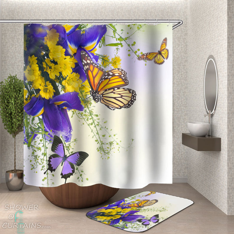 Shower Curtains with Flowers and Butterflies