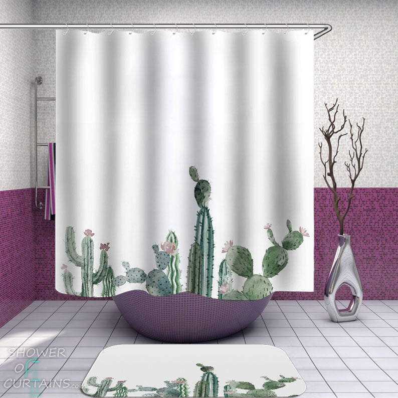 Shower Curtains with Flowery Green Cactus