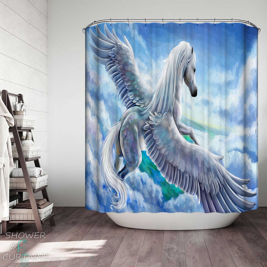 Shower Curtains with Flying Angel Horse