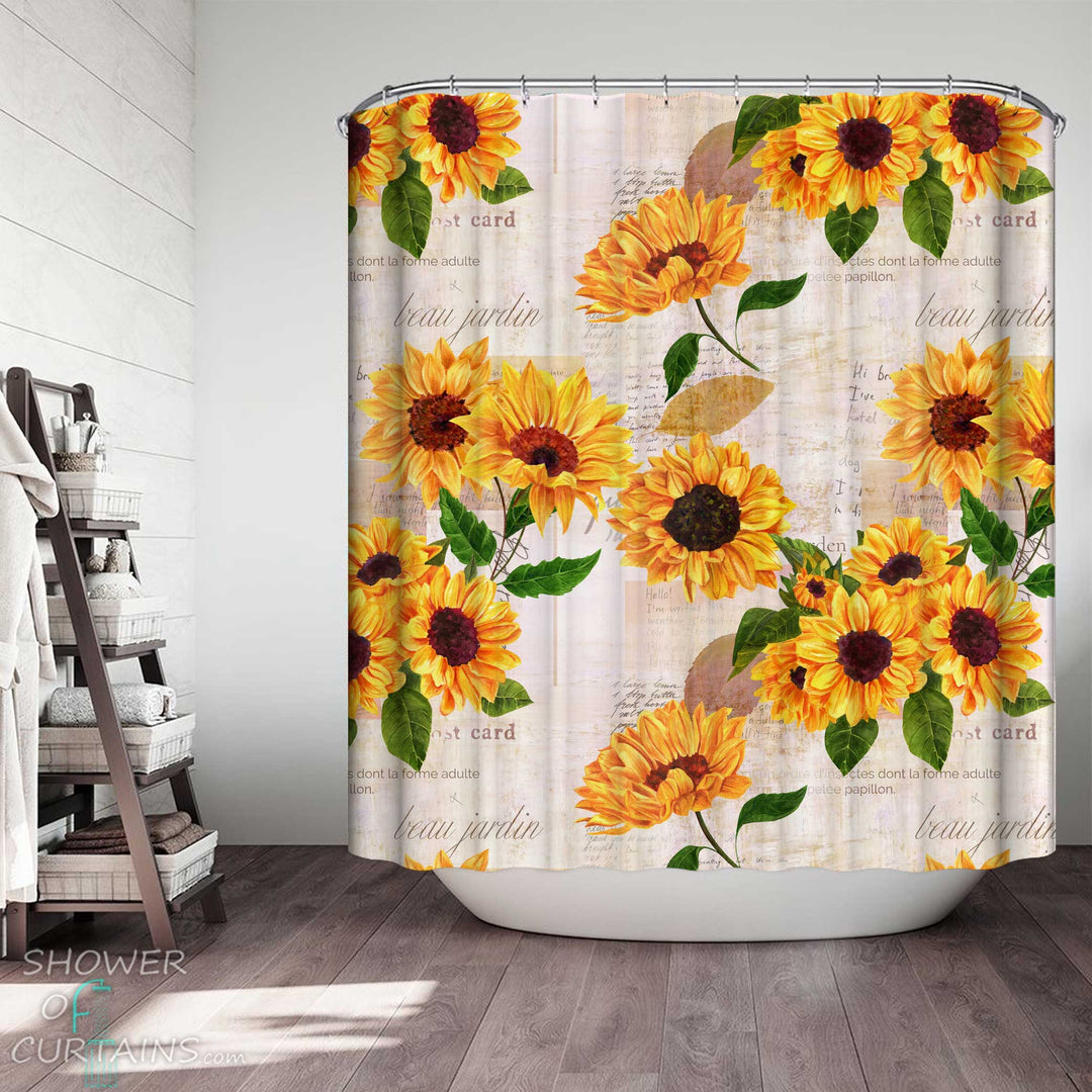 Shower Curtains with French Sunflowers