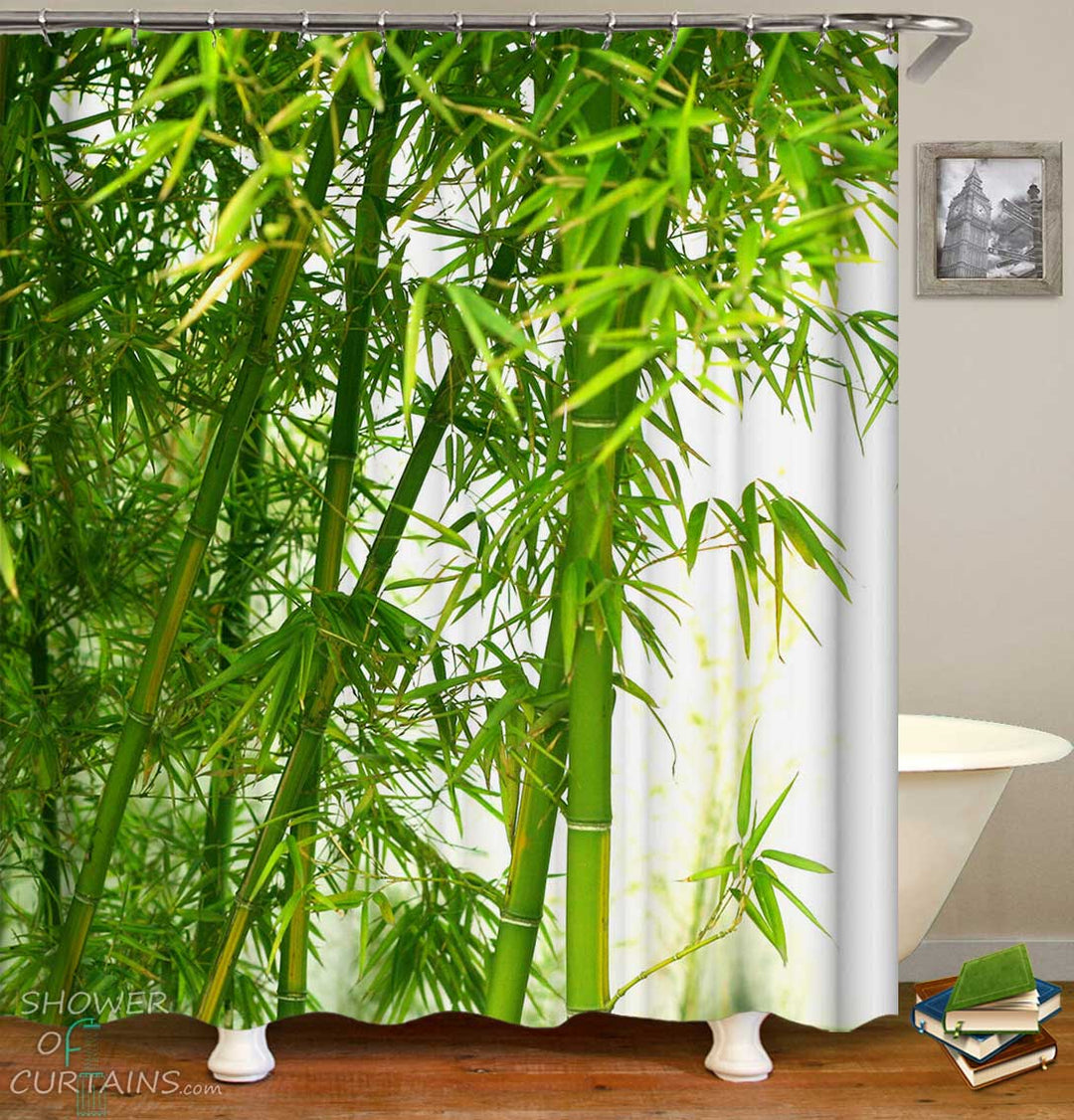 Shower Curtains with Fresh Green Bamboo