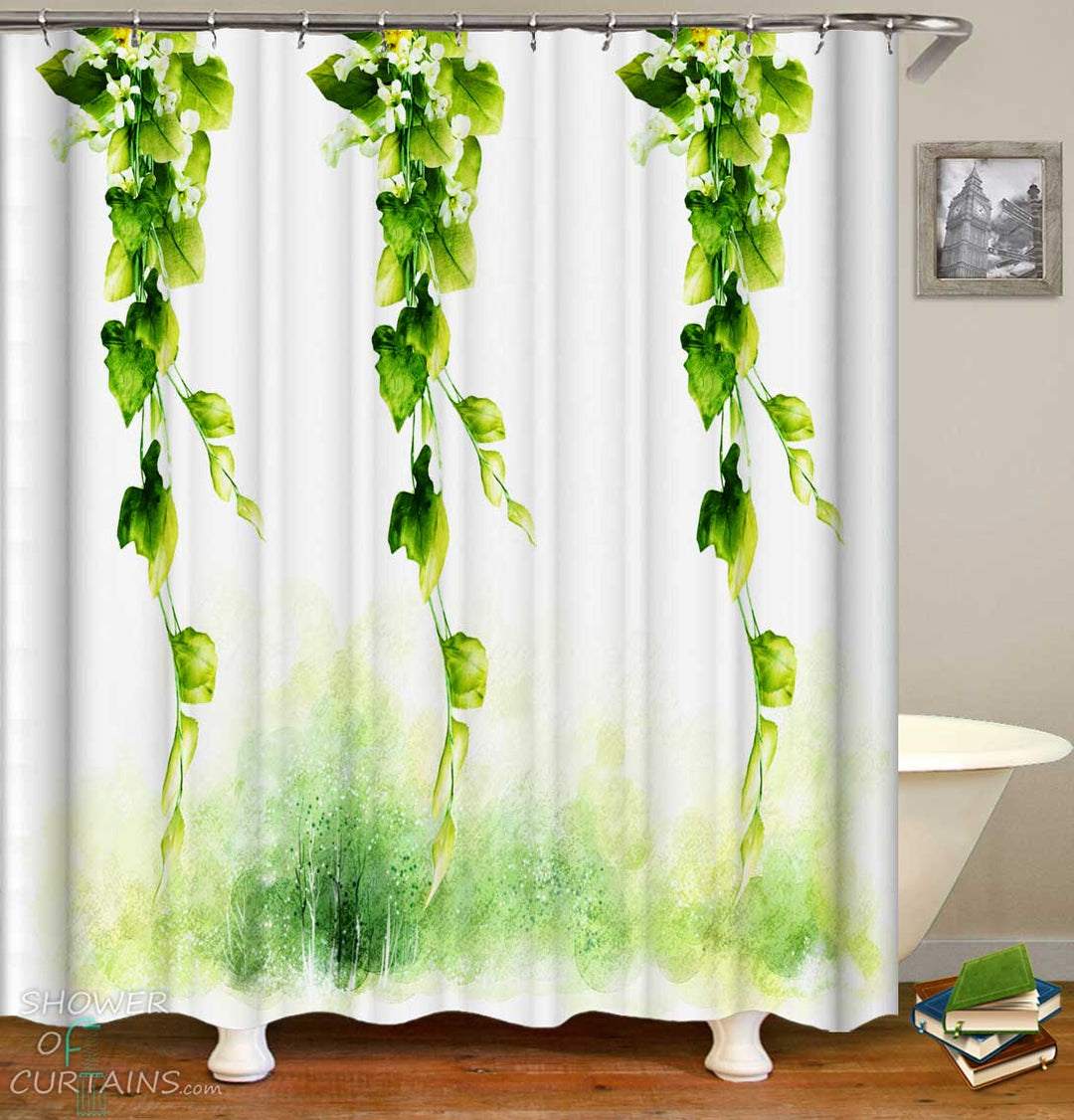 Shower Curtains with Fresh Green Vines