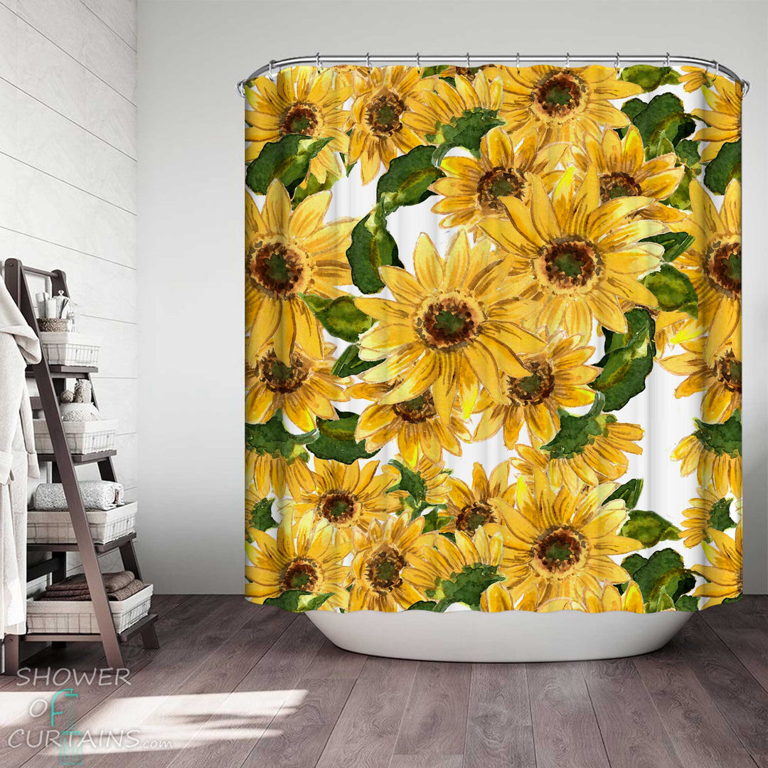 Shower Curtains with Fresh Sunflowers Painting