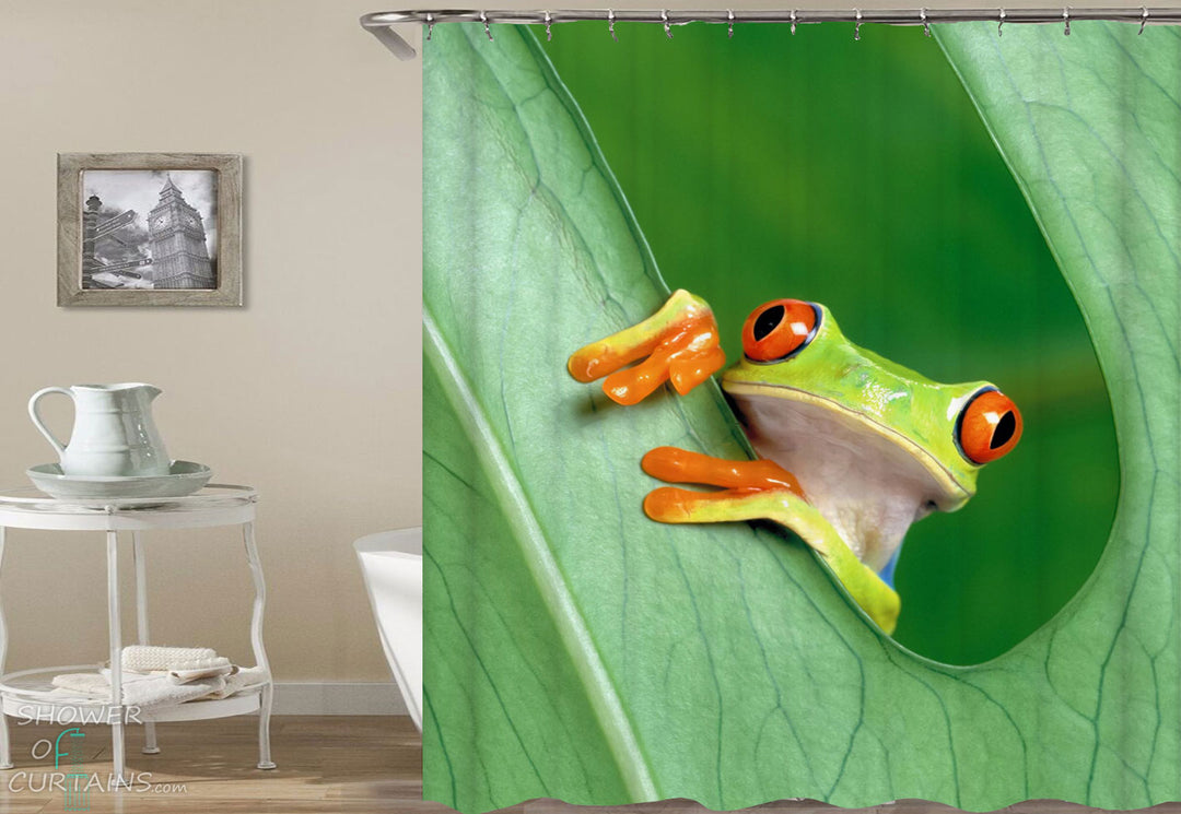 Shower Curtains with Frog on Green