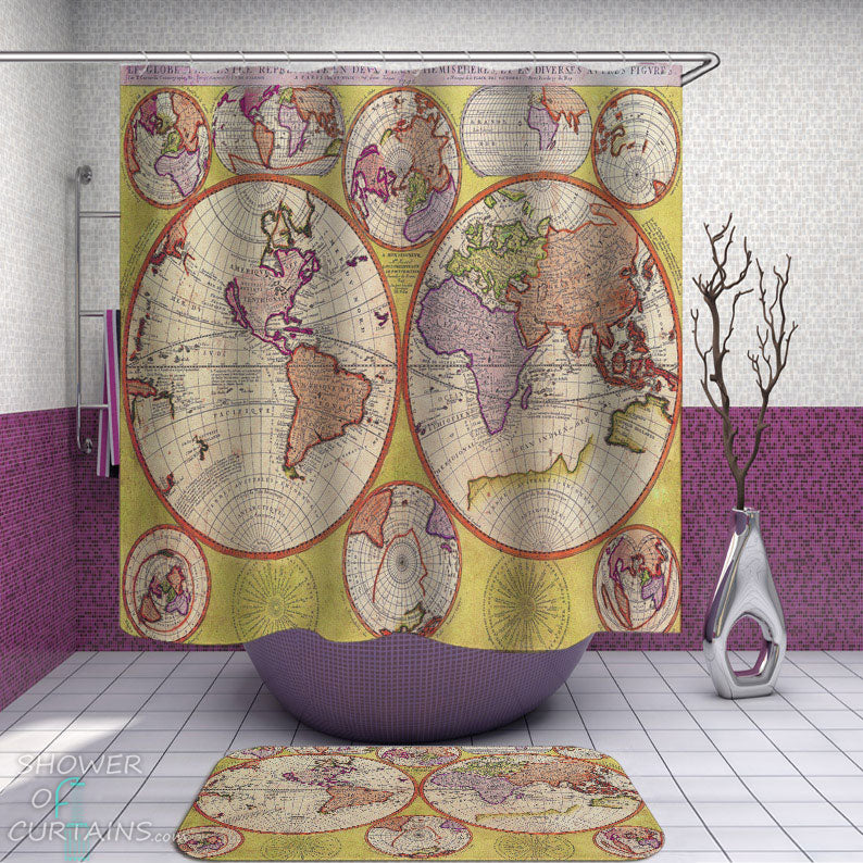 Shower Curtains with Full World Maps