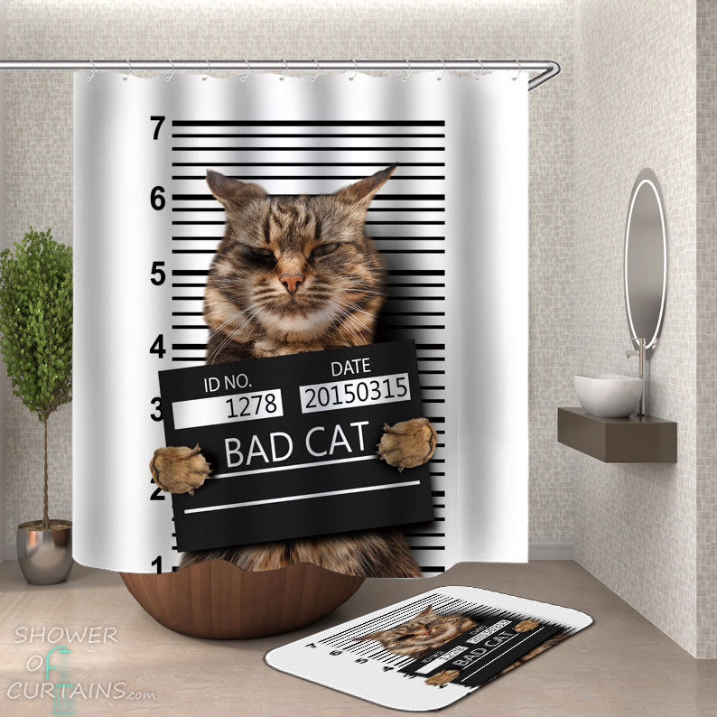 Shower Curtains with Funny Bad Cat